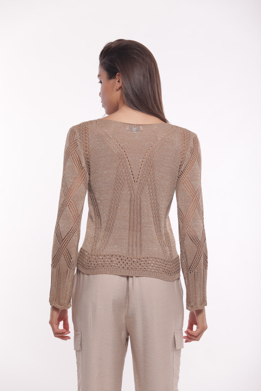 MAGLIA SCOLLO A V TRAFORATA LUREX