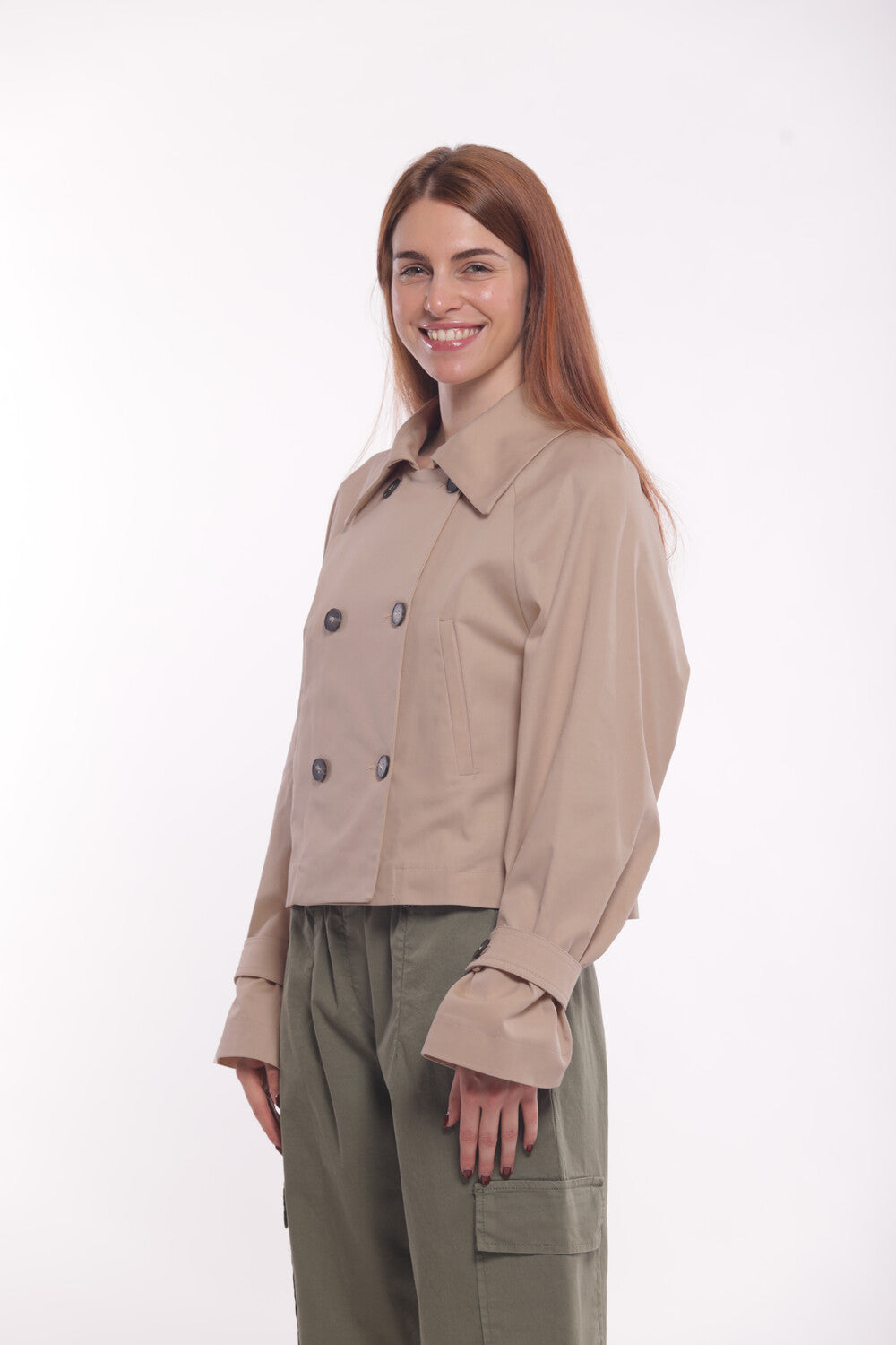 TRENCH CROPPED IN GABARDINA