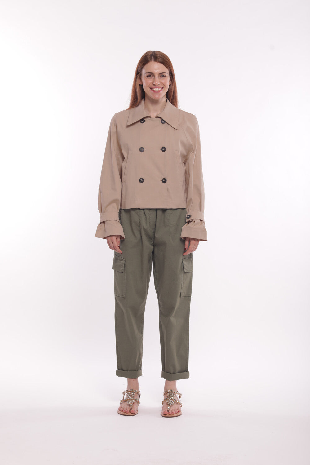 TRENCH CROPPED IN GABARDINA
