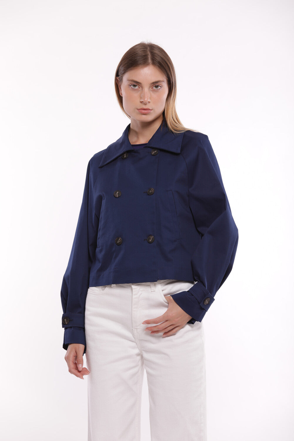 TRENCH CROPPED IN GABARDINA
