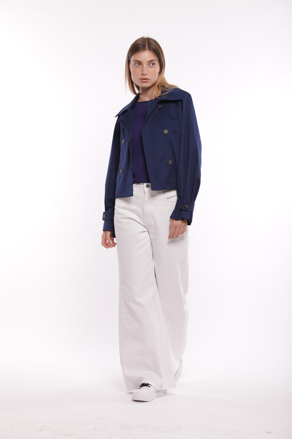 TRENCH CROPPED IN GABARDINA