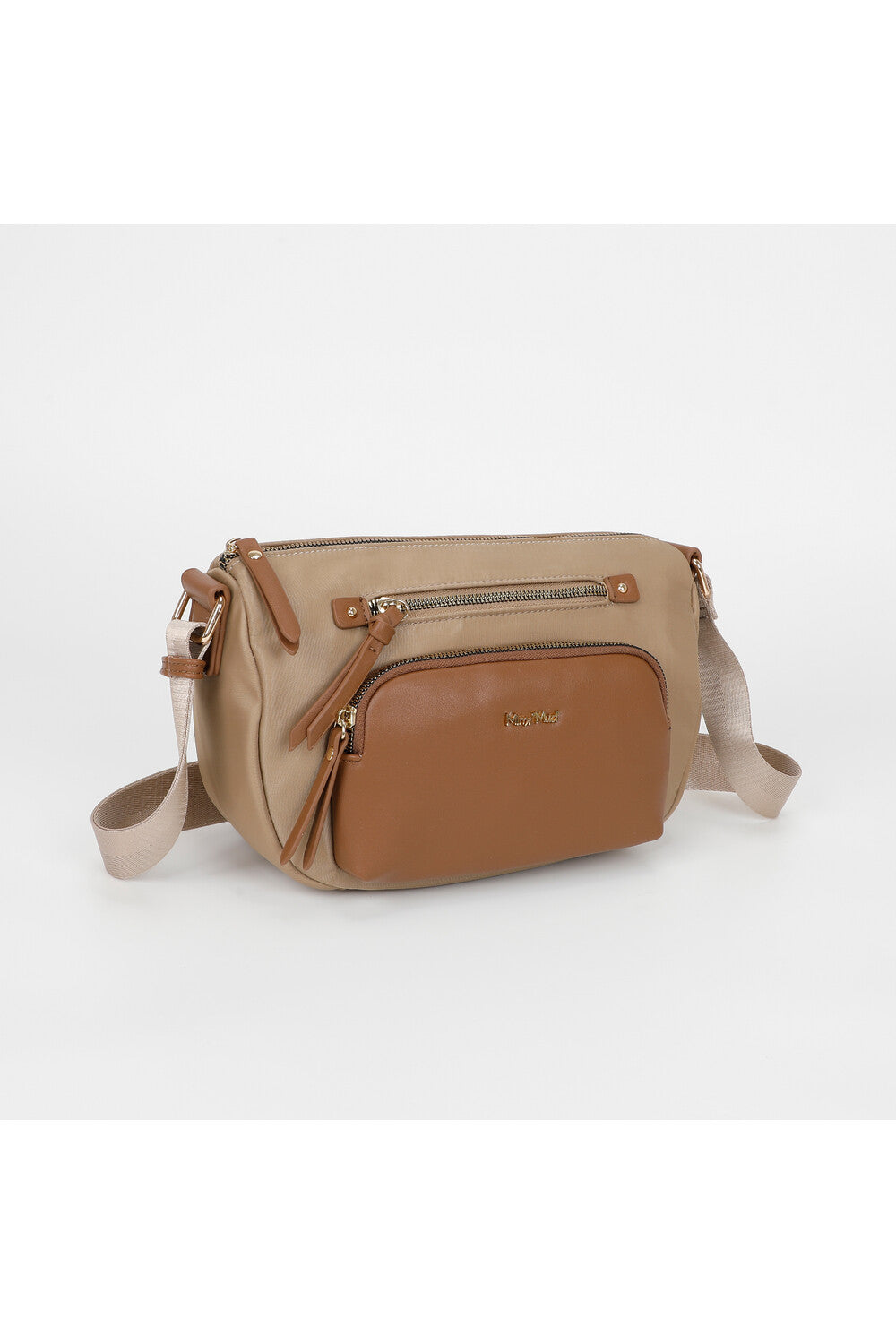 BORSA A TRACOLLA IN NYLON CON DETTAGLI IN PU