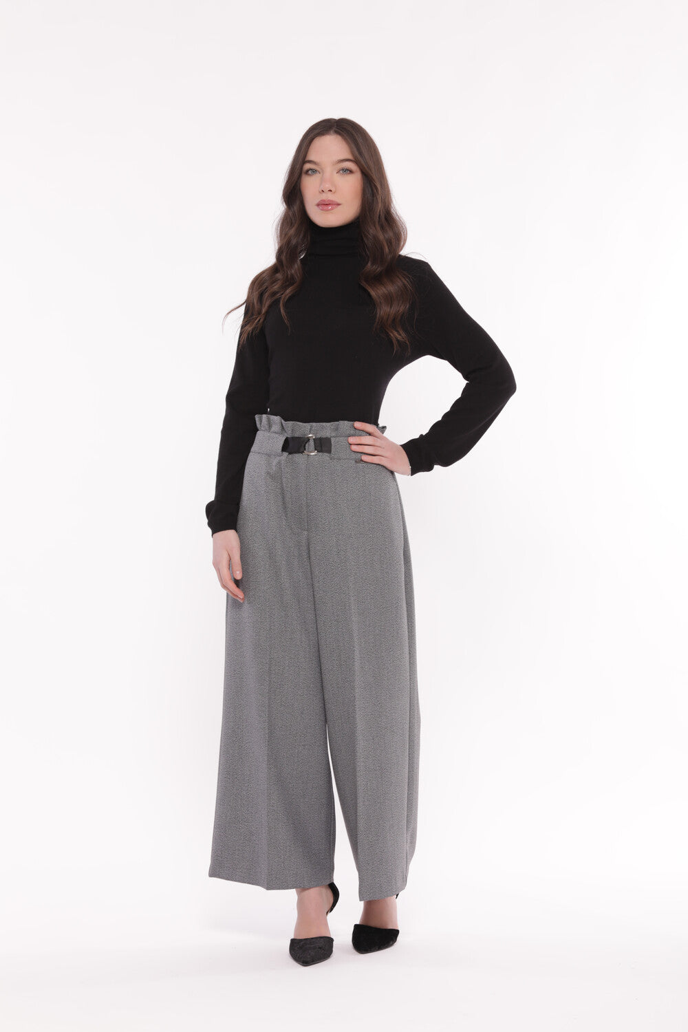 PANTALONE PALAZZO CROPPED IN TESSUTO SALE E PEPE