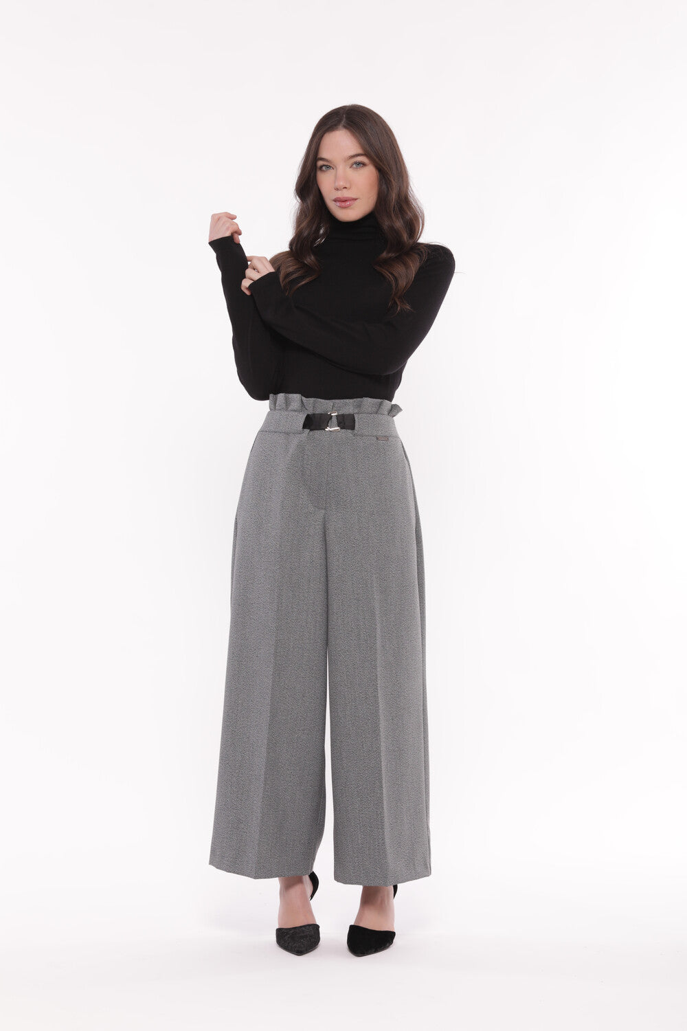 PANTALONE PALAZZO CROPPED IN TESSUTO SALE E PEPE