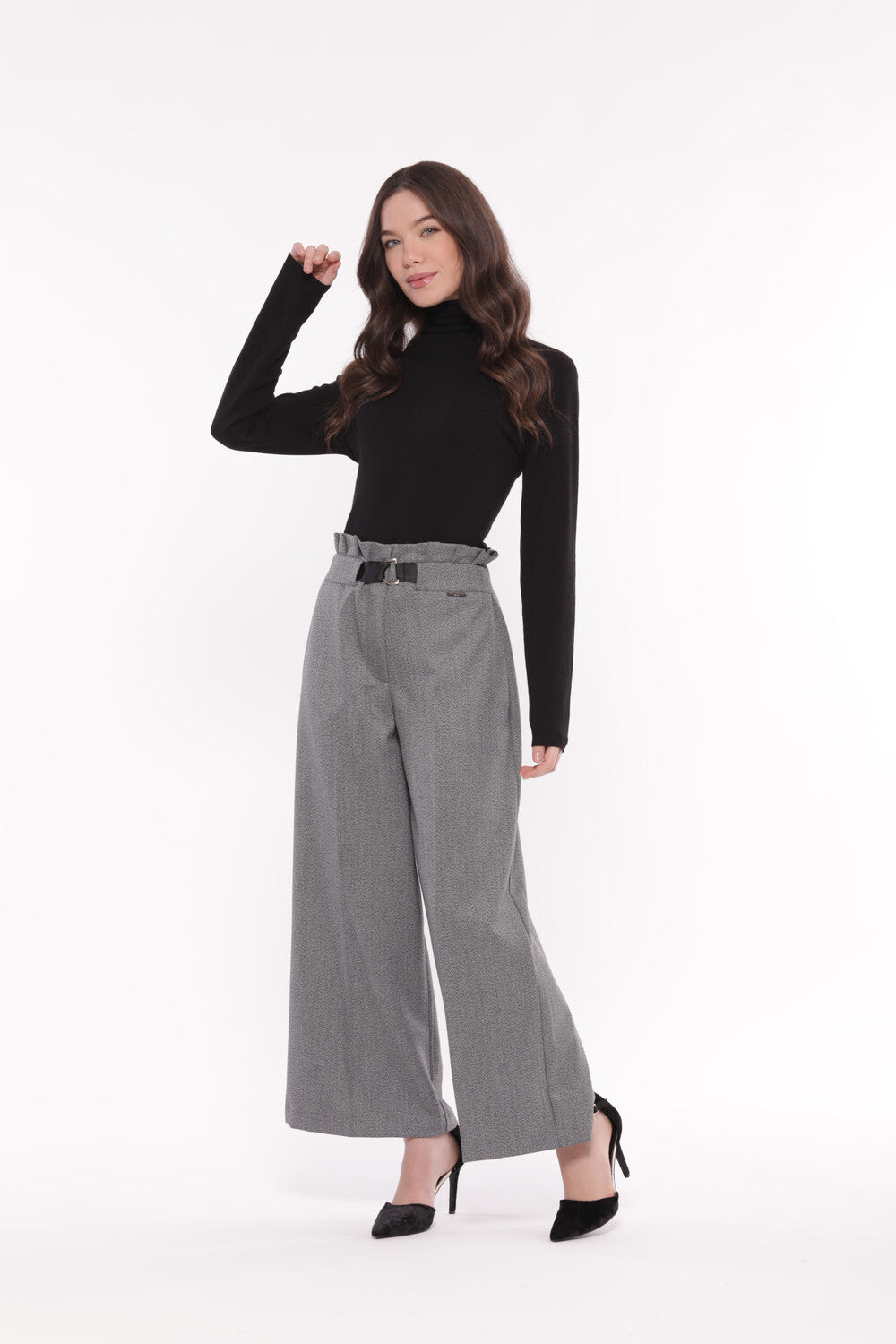 PANTALONE PALAZZO CROPPED IN TESSUTO SALE E PEPE