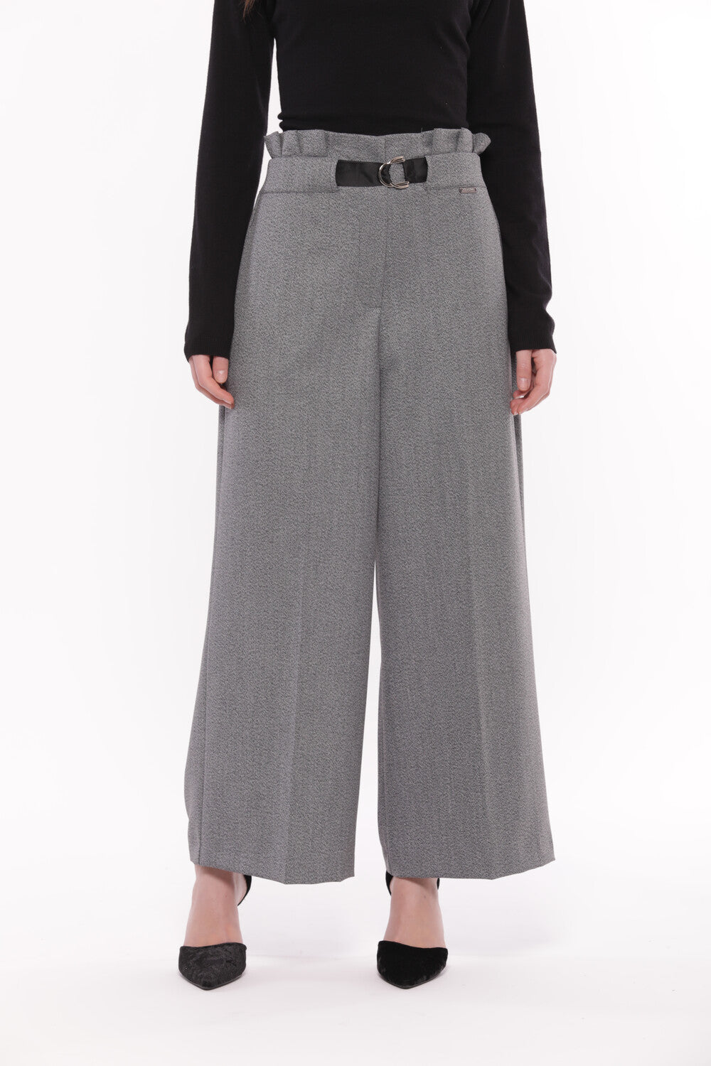 PANTALONE PALAZZO CROPPED IN TESSUTO SALE E PEPE