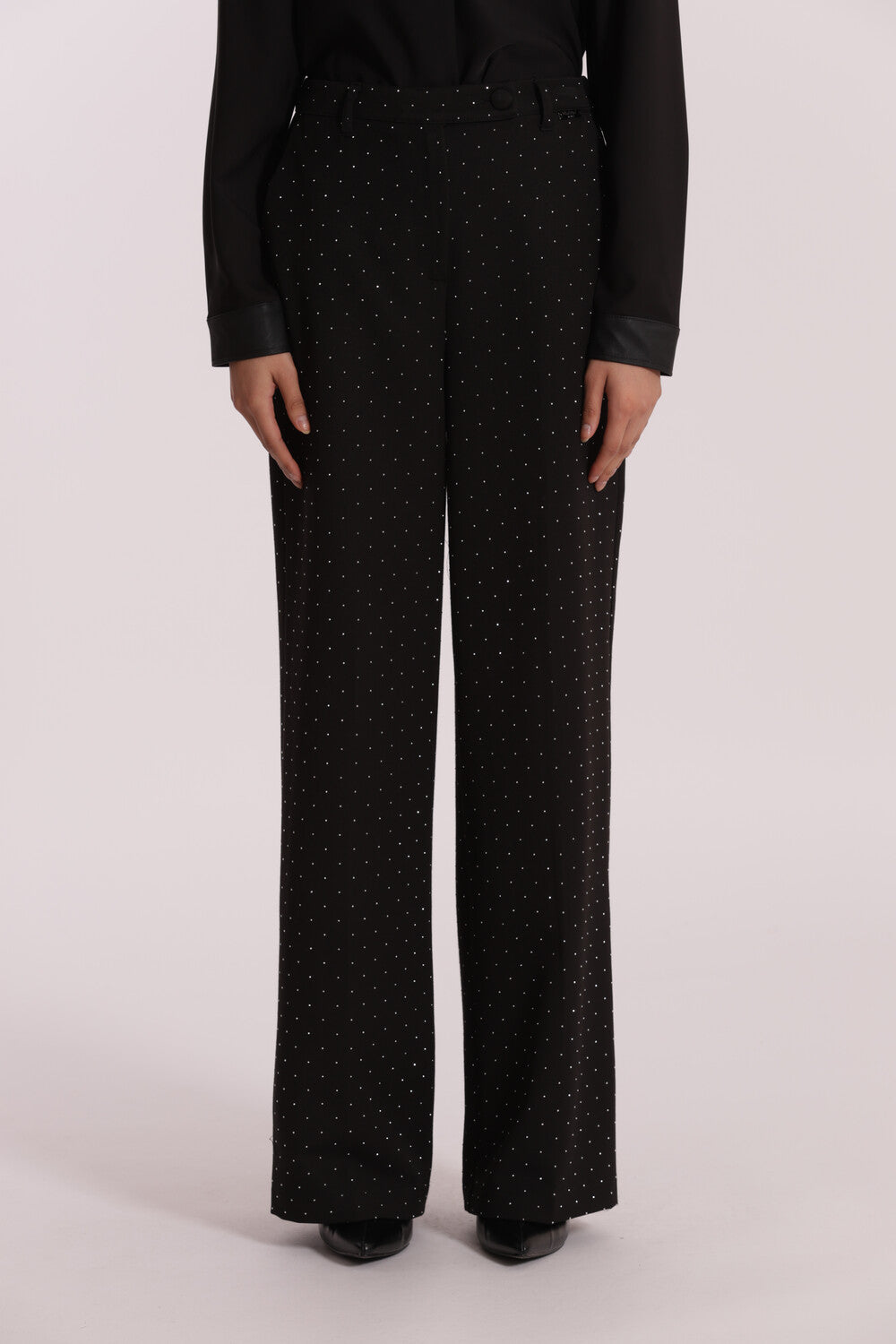 PANTALONE PALAZZO CON APPLICAZIONE DI STRASS