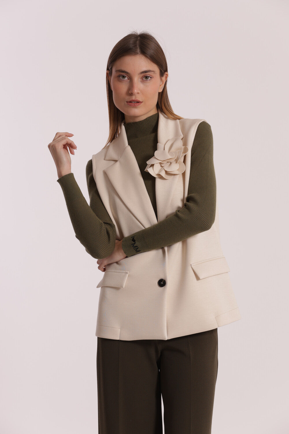 GILET OVER IN NEOPRENE CON FIORE