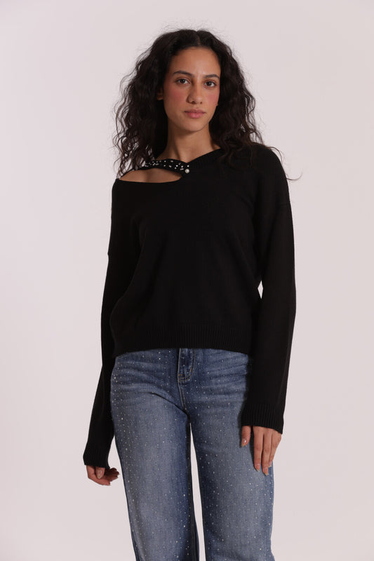 MAGLIA SCOLLO V CUT OUT CON STRASS