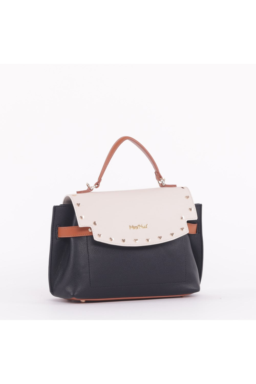 BORSA A MANO BICOLORE CON BORCHIE A CUORE