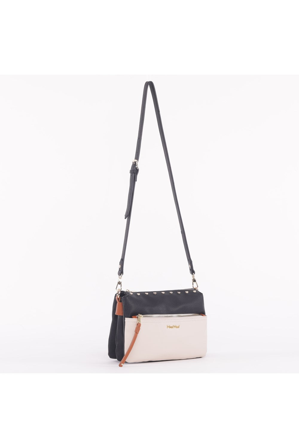 BORSA A TRACOLLA BICOLORE CON BORCHIE A CUORE