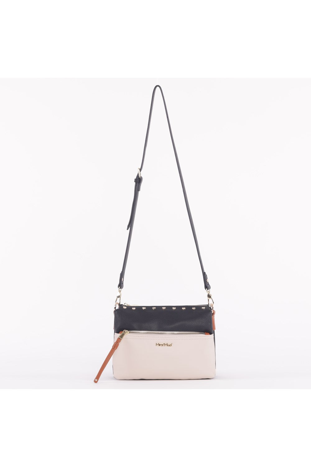 BORSA A TRACOLLA BICOLORE CON BORCHIE A CUORE