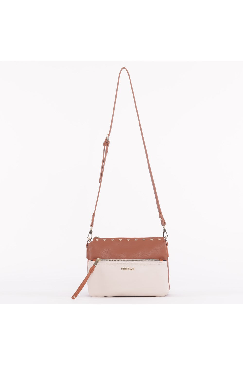 BORSA A TRACOLLA BICOLORE CON BORCHIE A CUORE