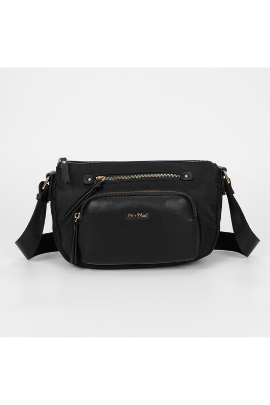 BORSA A TRACOLLA IN NYLON CON DETTAGLI IN PU