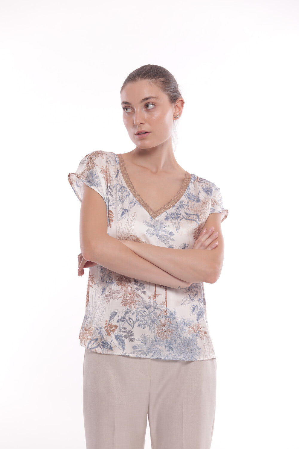 BLUSA SCOLLO A V FANTASIA FOLIAGE