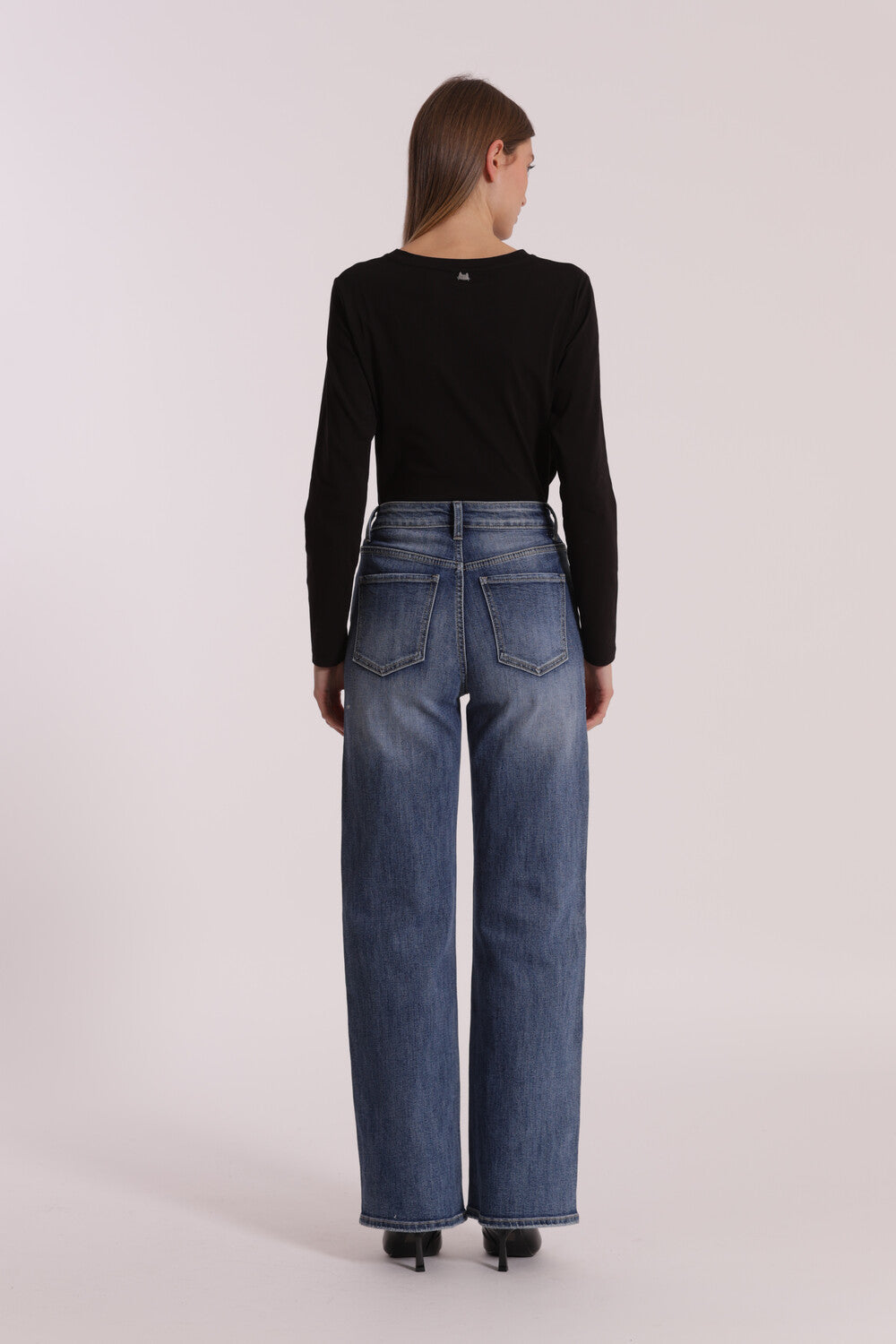 JEANS WIDE LEG CON STRASS TRASPARENTI