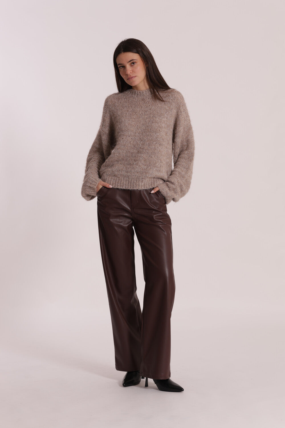 JEANS WIDE LEG SIMIL PELLE