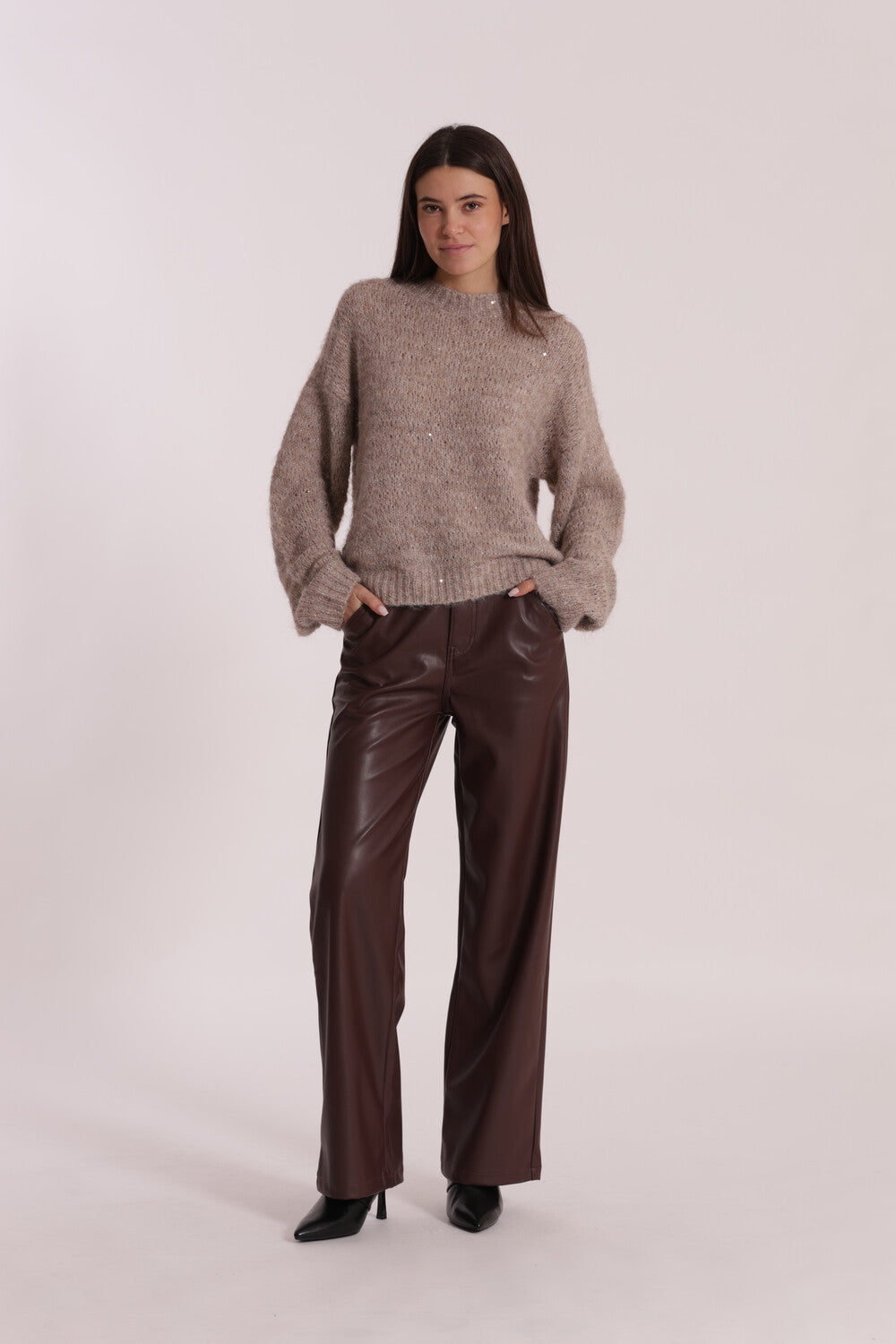 JEANS WIDE LEG SIMIL PELLE