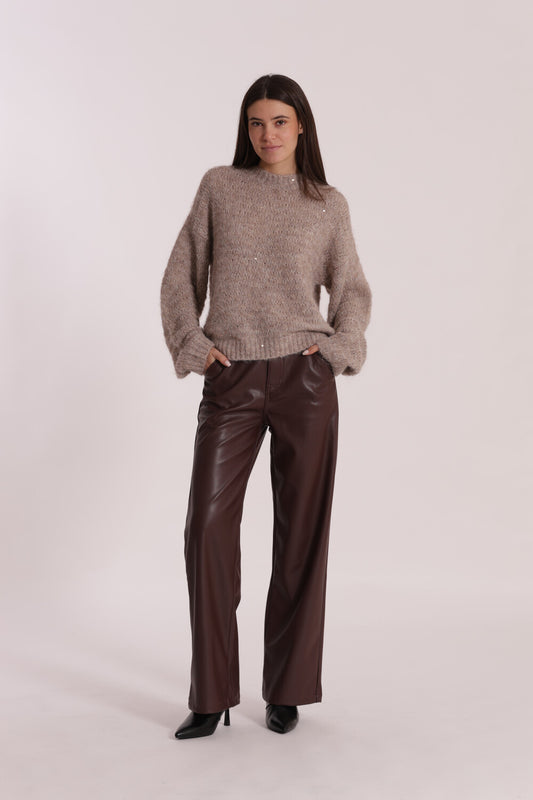 JEANS WIDE LEG SIMIL PELLE