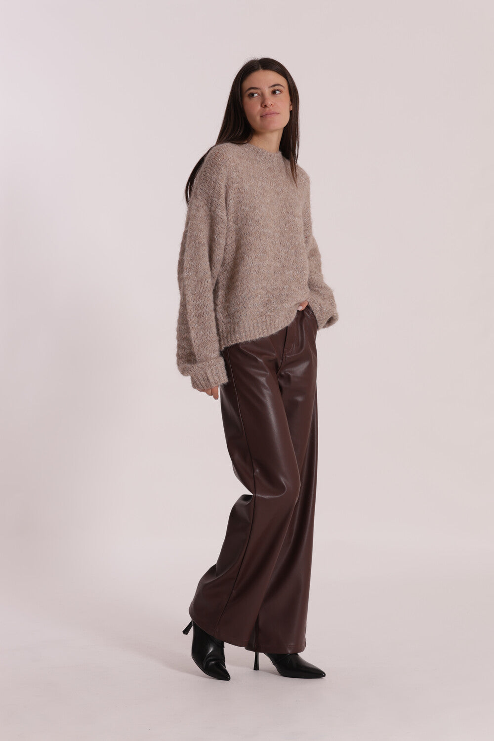 JEANS WIDE LEG SIMIL PELLE