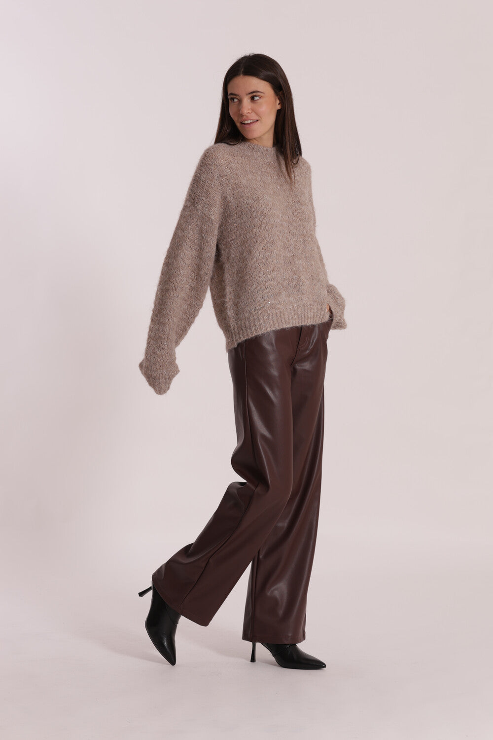 JEANS WIDE LEG SIMIL PELLE