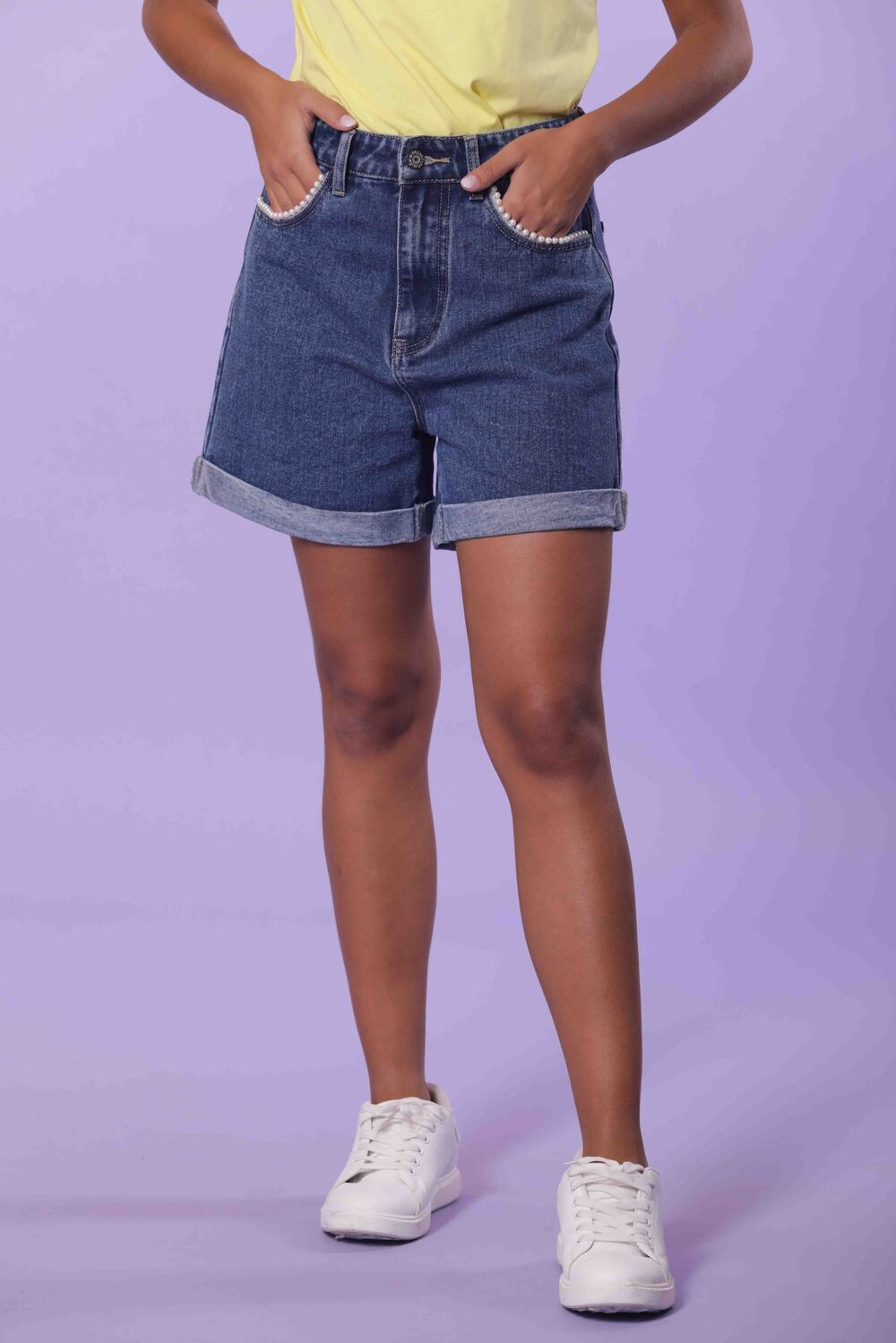 JEANS SHORT CON DETTAGLI PERLE